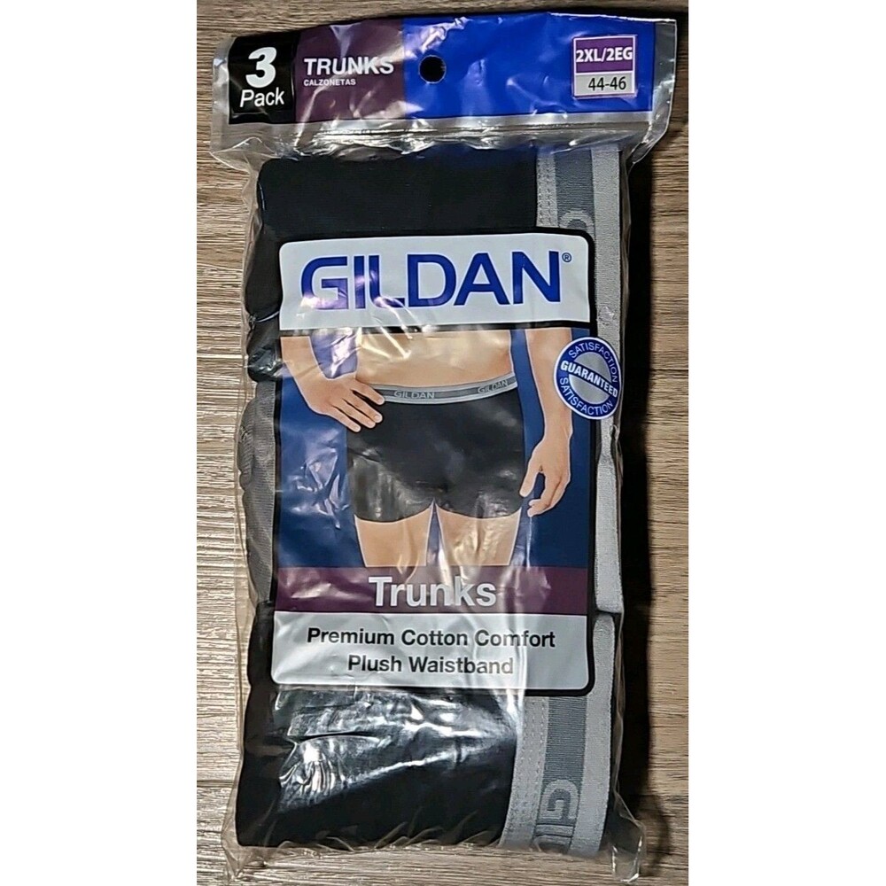3 Pack Men's Gildan Trunks Boxer Briefs Size 2XL 44-46 Underwear Black Gray -NEW
